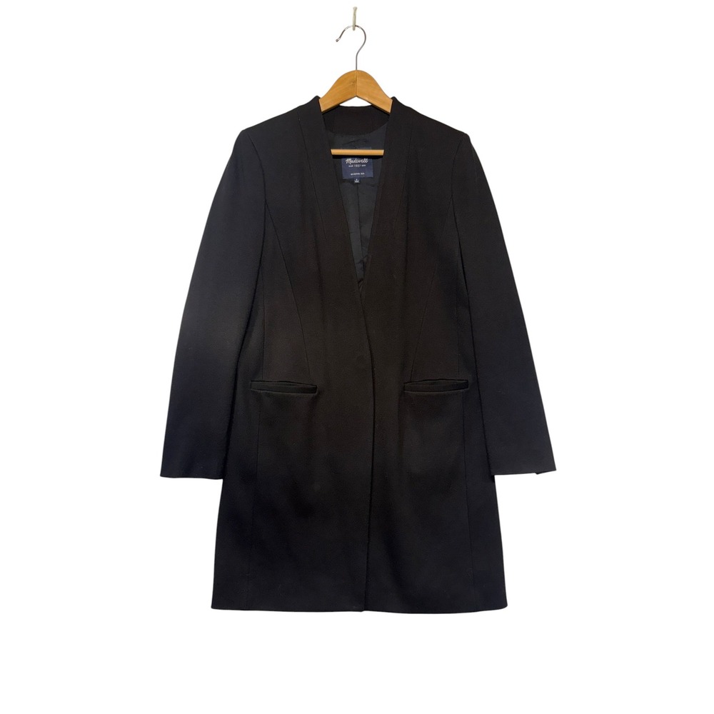 Madewell Womens Black Collarless Long Blazer Coat Single Button Classic Size 6